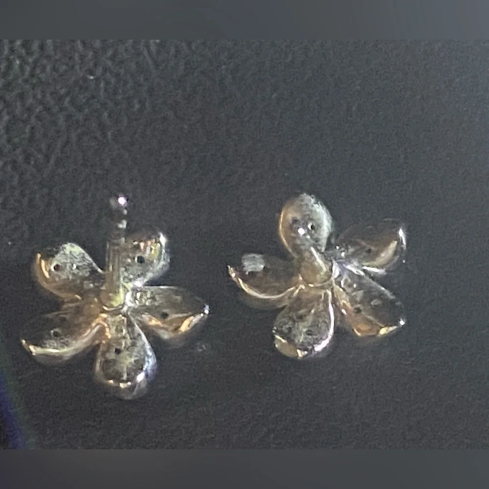 Silver Hibiscus Earrings with Crystals marked 925